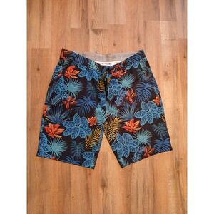 HRESKI Shorts Mens 36 Blue Palm Leaf Tropical Stretch Golf Chino Vacation Beach